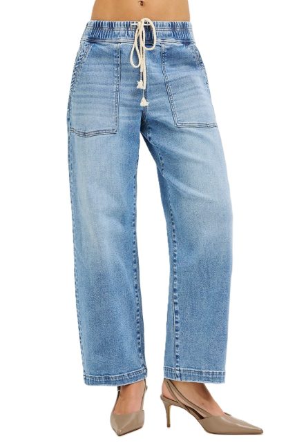 Elastic Band Slouchy Cropped Baggy Patch Pockets