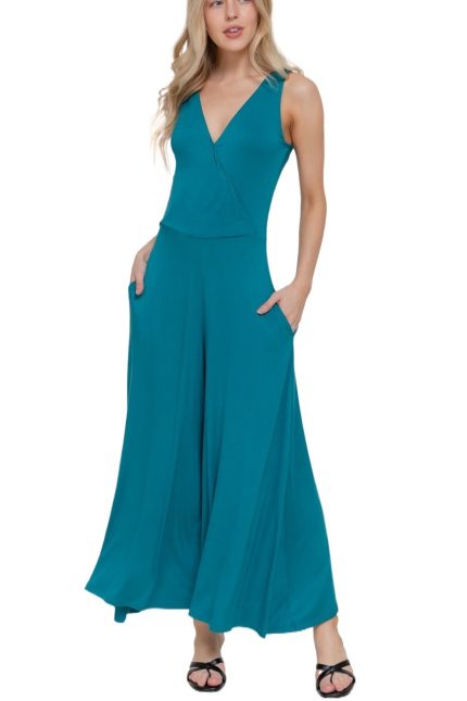 Sleeveless V-neck Surplice Knit Jumpsuit