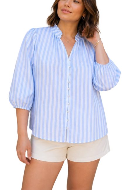 Plus Stripe Puff Sleeve Top