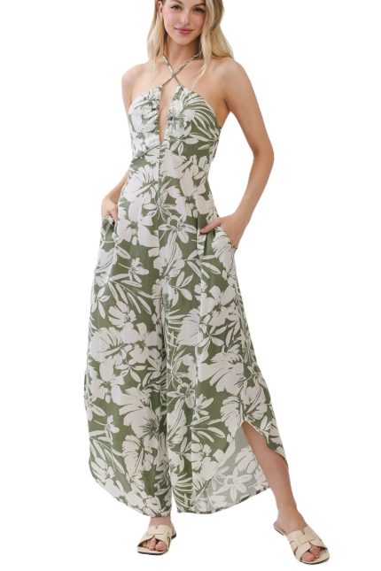 Print V-neck Wide Leg Jumpsuit