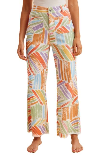 Comfort Stretch Painted Sorbet Print Wide Leg Jeans