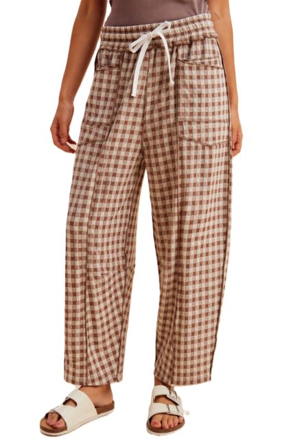 Soft Brushed Check Barrel Fit Utility Knit Pants