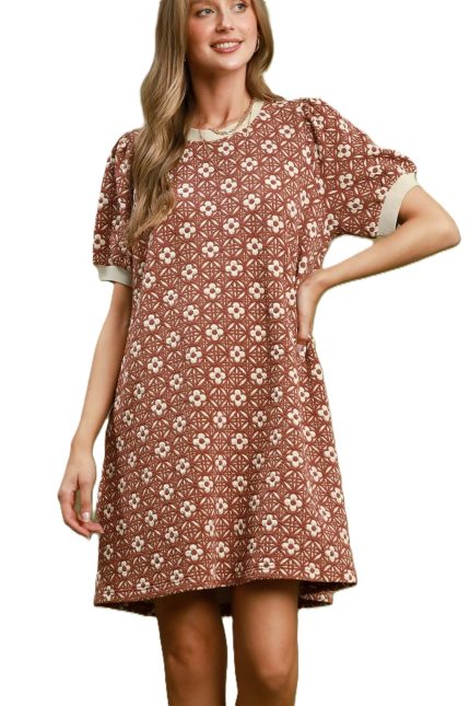 Floral Textured Puff Sleeve Mini Dress