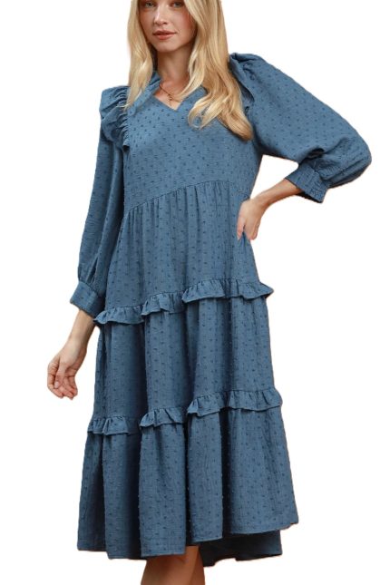 Textured Ruffle Tiered Midi Dress
