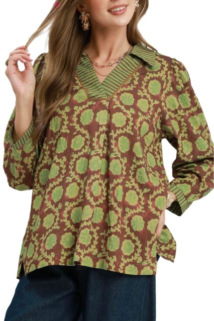 Floral Print Contrast Trim Blouse