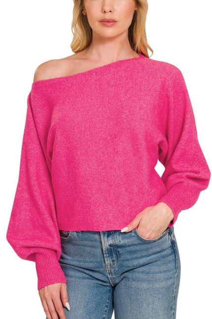 Boat Neck Balloon Sleeve Sweater