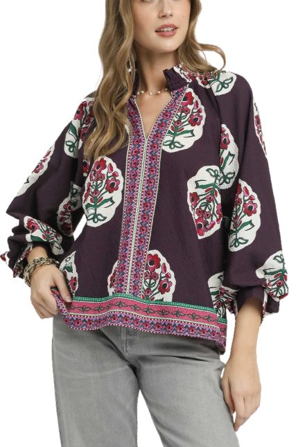 Boho Floral Print Tunic Top