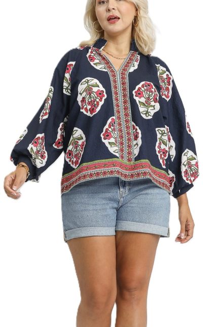 Plus Boho Floral Print Tunic Top