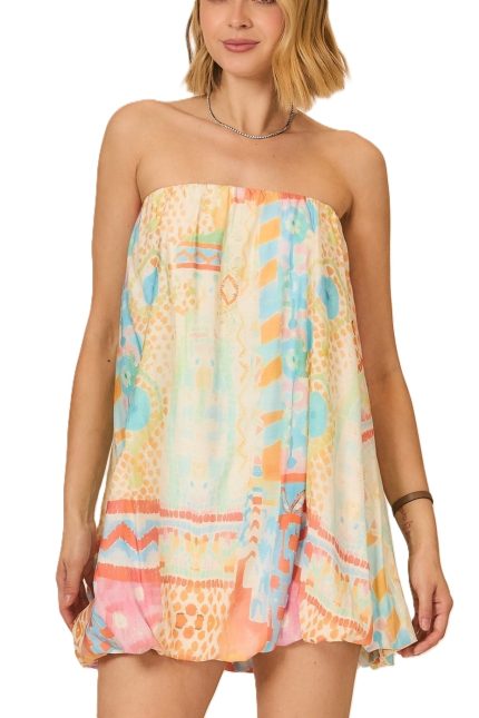 Watercolor Tube Bubble Hem Mini Dress