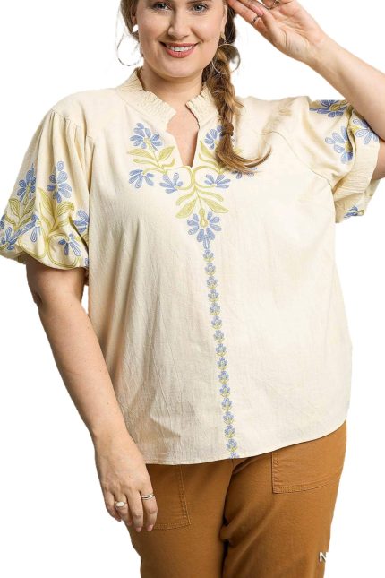 Floral Embroidered Puff Sleeve Top