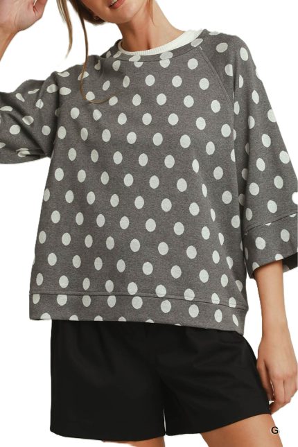 Polka Dot Print Raglan Top