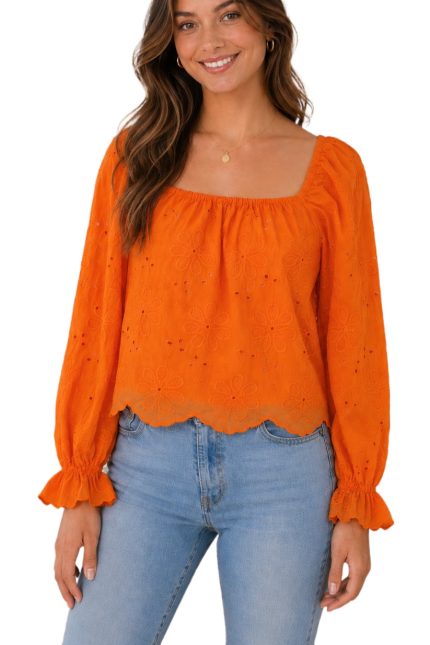 Scallop Hem Peasant Blouse