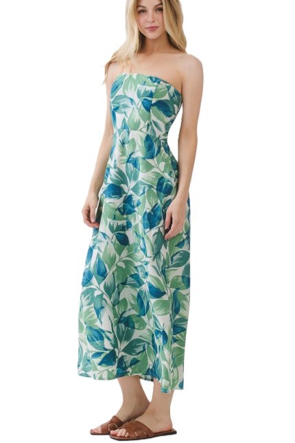 Print Tube Top Midi Dress