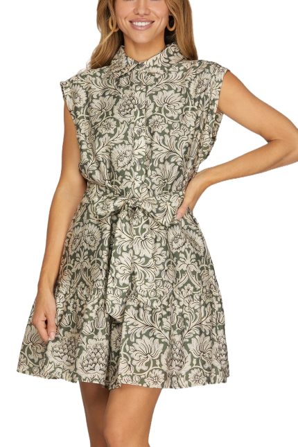 Woven Print Collared Mini Dress