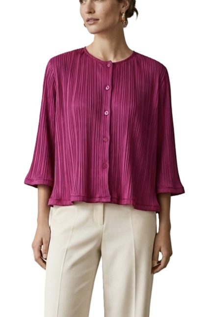 Vertical Pleated 3/4 Sleeve Top