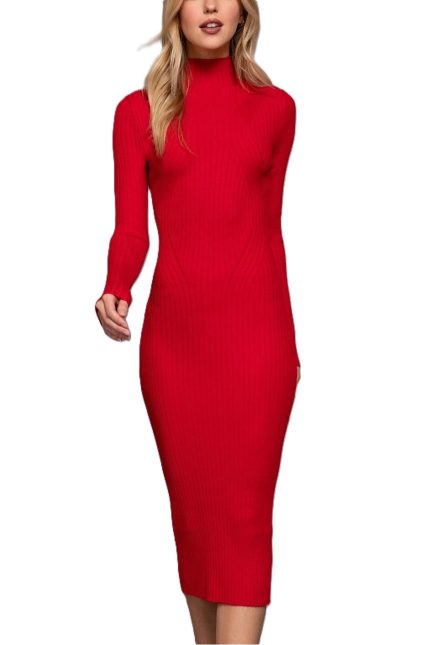 Long Slv High Neck Sweater Long Dress