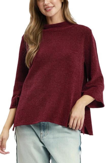 Soft Knit Mock Neck Dolman Sleeve Top