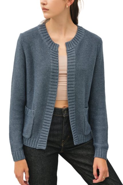 Cardigan With Ribbed Edges