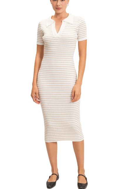 Ribbed Collared Midi Dress