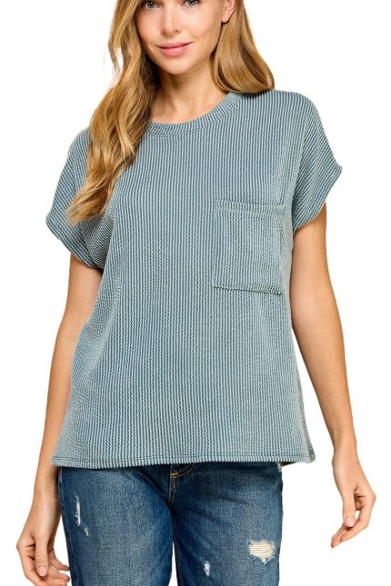 Solid Ribbed Top With Pockets