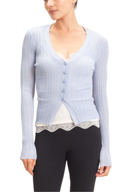 Ribbed V-neck Cardigan