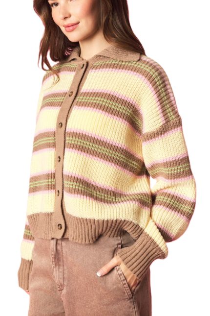 Multi Striped Collar Shirt Cardigan