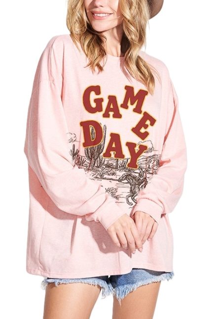 Game Day Western Print Tri-blend Oversized Top