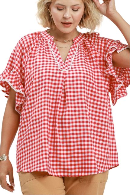 Plus Gingham Ruffle Top
