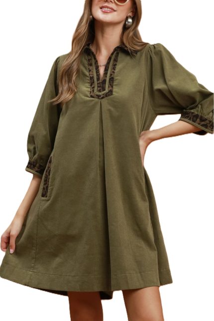 V-neck Shift Dress With Contrast Trim