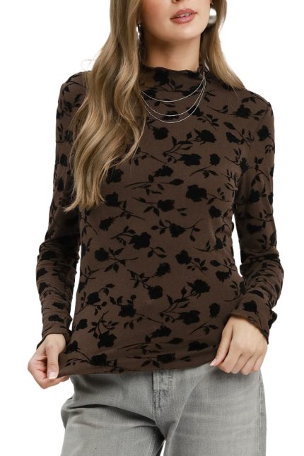 Floral Flocked Long Sleeve Knit Top