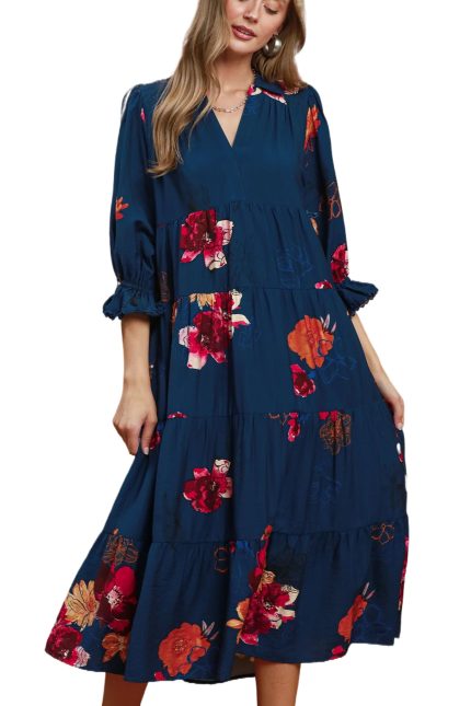 Floral Print Tiered Midi Dress