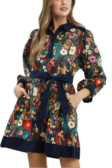 Floral Print Belted Puff Sleeve Mini Dress