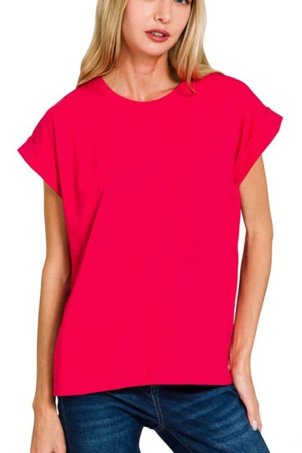 Round Neck Folded Short Sleeve T-shirt