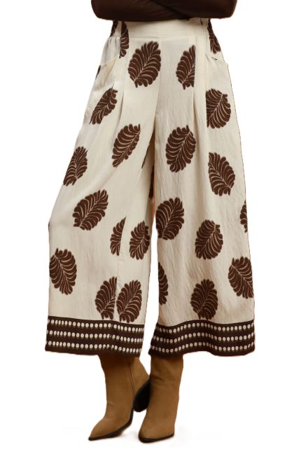 Mix Leaf Print Wide Leg Pants