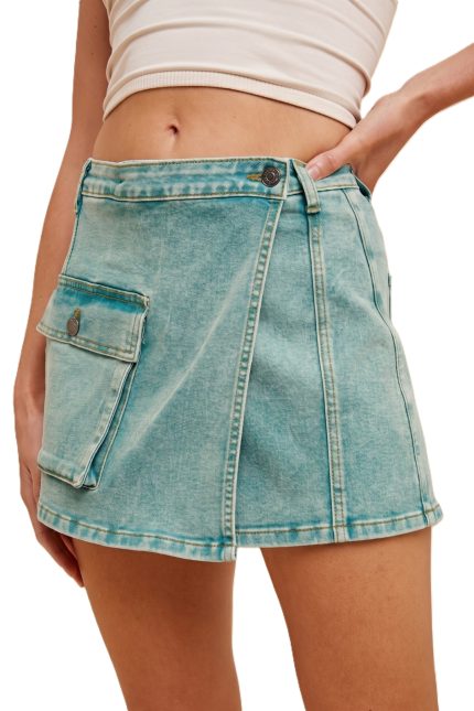 Lyocell Stretch Denim Cargo Skort