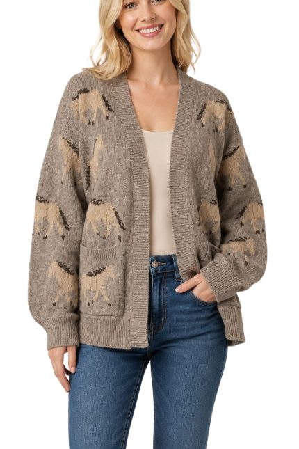 Horse Pattern Cardigan With Pockets