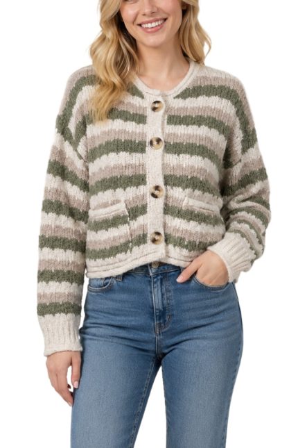 Charming Striped Cardigan With Pockets