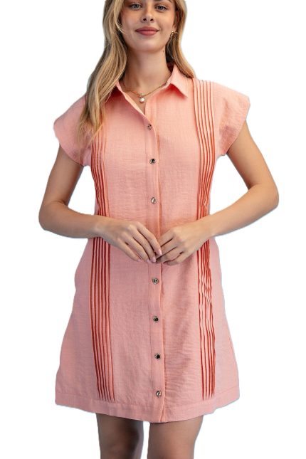 Pin-tuck Detail Mini Shirt Dress