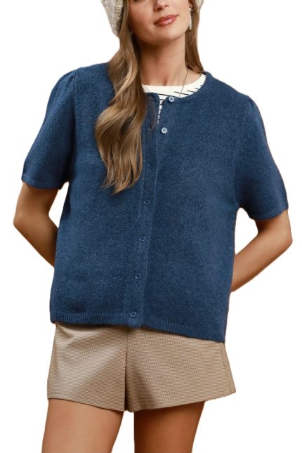 Knit Short Sleeve Button Down Cardigan Top