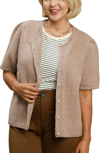 Plus Knit Short Sleeve Button Down Cardigan Top