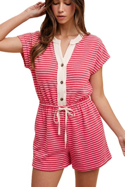 Striped Terry Button Down Romper