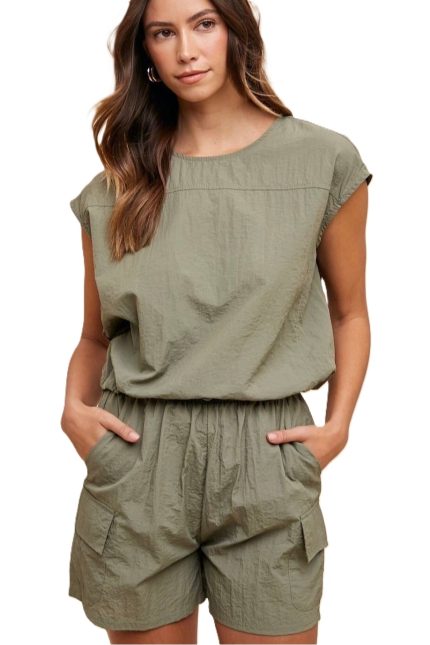 Utility Sportive Top And Drawstring Shorts Set