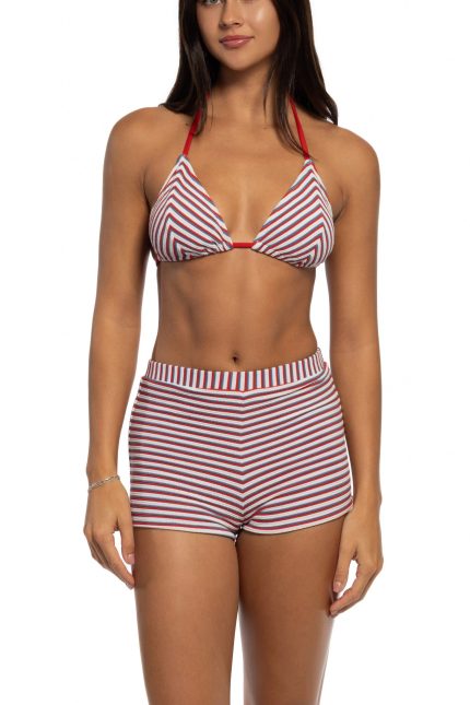 Striped Triangle Top With Shorts Bikini Set