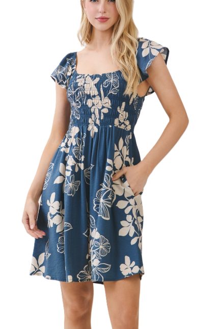 Tropical Floral Smocked Mini Dress