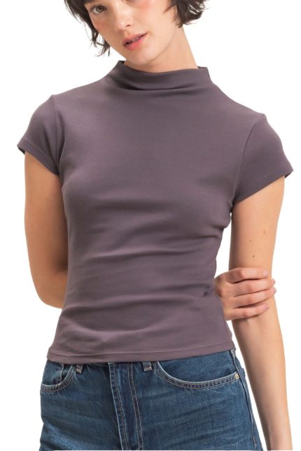Solid Mock Neck Cap Sleeve Top