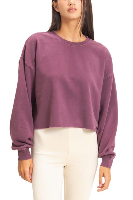 Mineral Wash Raw Hem Cropped Sweatshirt