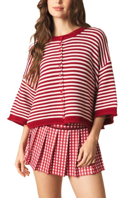 Striped Half Sleeve Oversize Cardigan