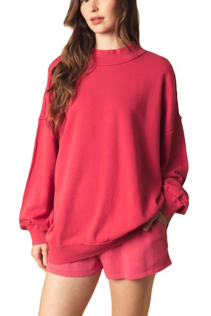 Garment Dye And Wash Mock Neck Sweatshirt