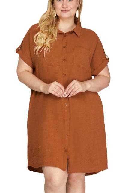 Plus Button Up Woven Shirt Dress