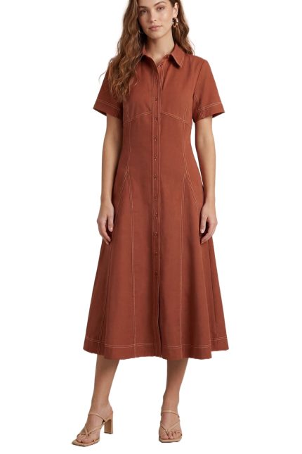 Button Down Midi Dress With Pockets